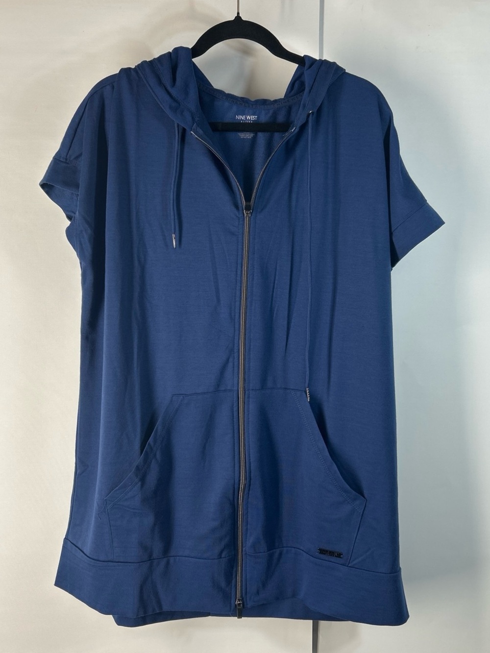 Nine West Navy Short-Sleeve Zip Hoodie Jacket